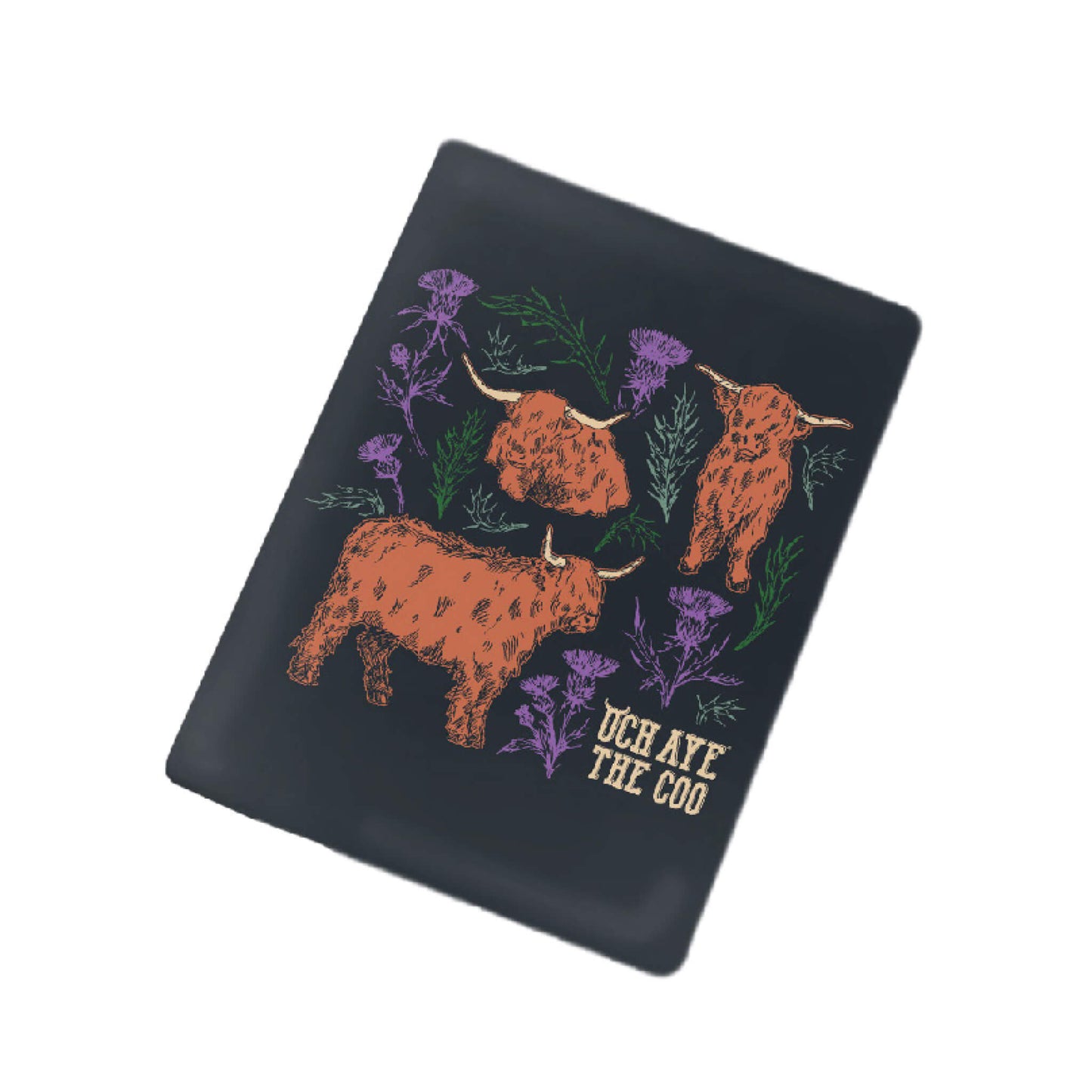 Navy ceramic fridge magnet with coos and thistles design