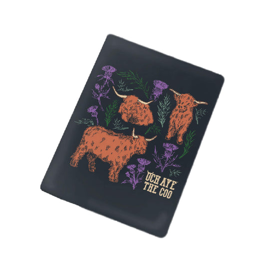 Navy ceramic fridge magnet with coos and thistles design