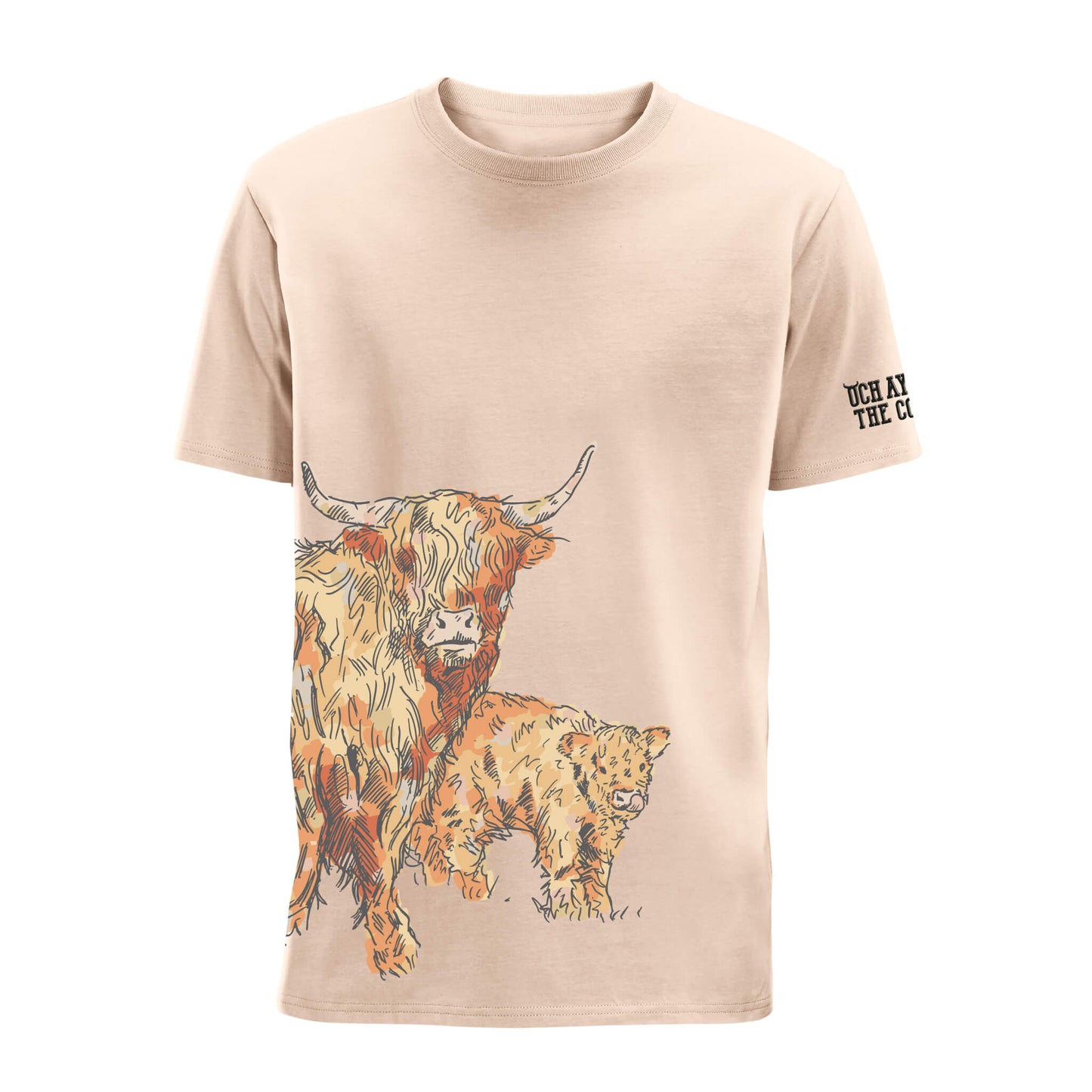 Desert Sand t-shirt with a highland cow and her calf design